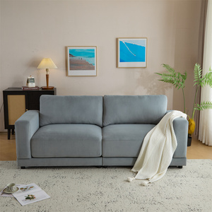 Canapé moderne carré <span class=keywords><strong>2</strong></span> <span class=keywords><strong>places</strong></span> avec accoudoirs standard, revêtement en velours doux, coussins profonds, pieds robustes en gris pour salon - Product Image 1