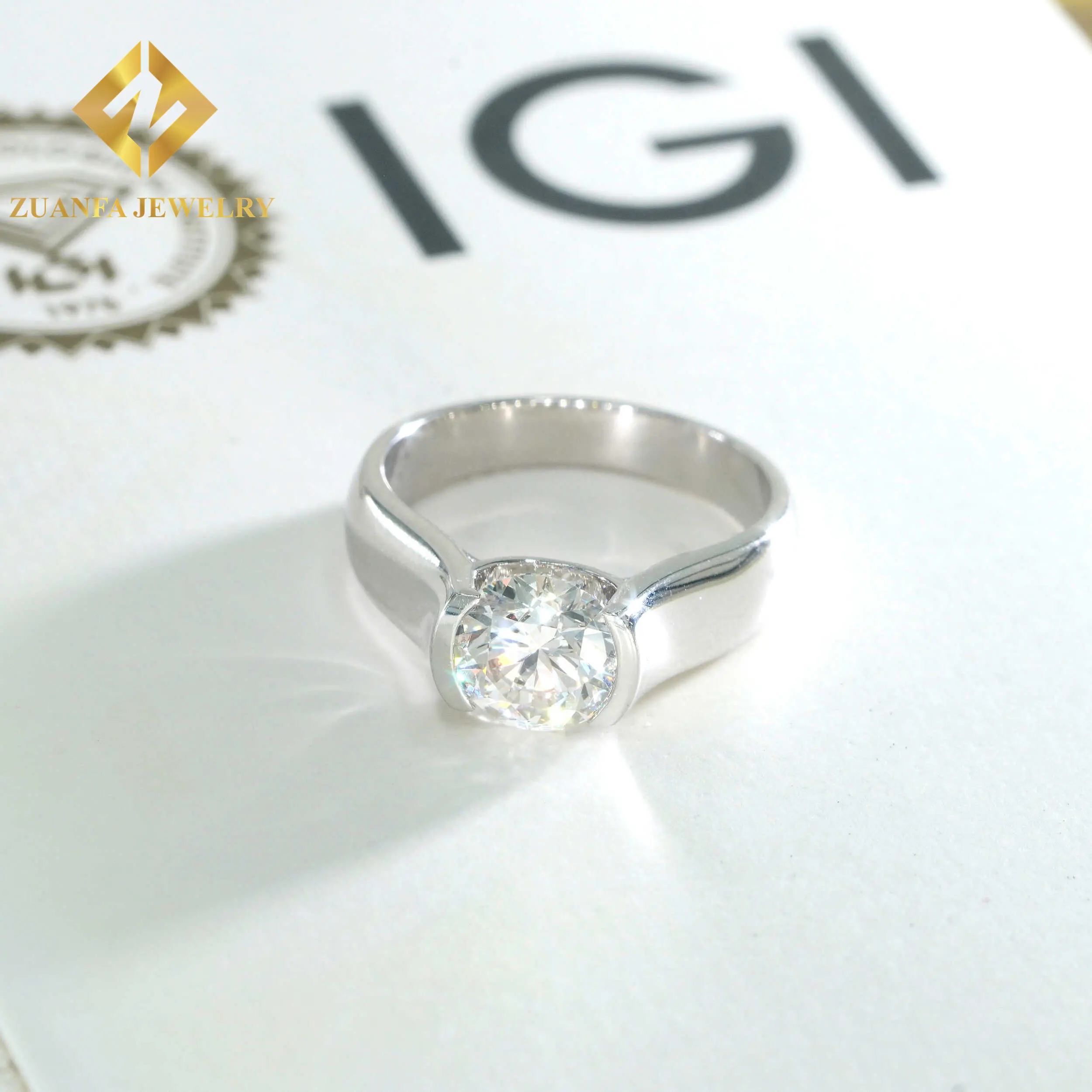 14K ठोस सोना ब्रिलियंट कट सीवीडी प्रयोगशाला में विकसित हीरे आईजीआई प्रमाणपत्र 2 कैरेट हीरे सगाई की अंगूठियां