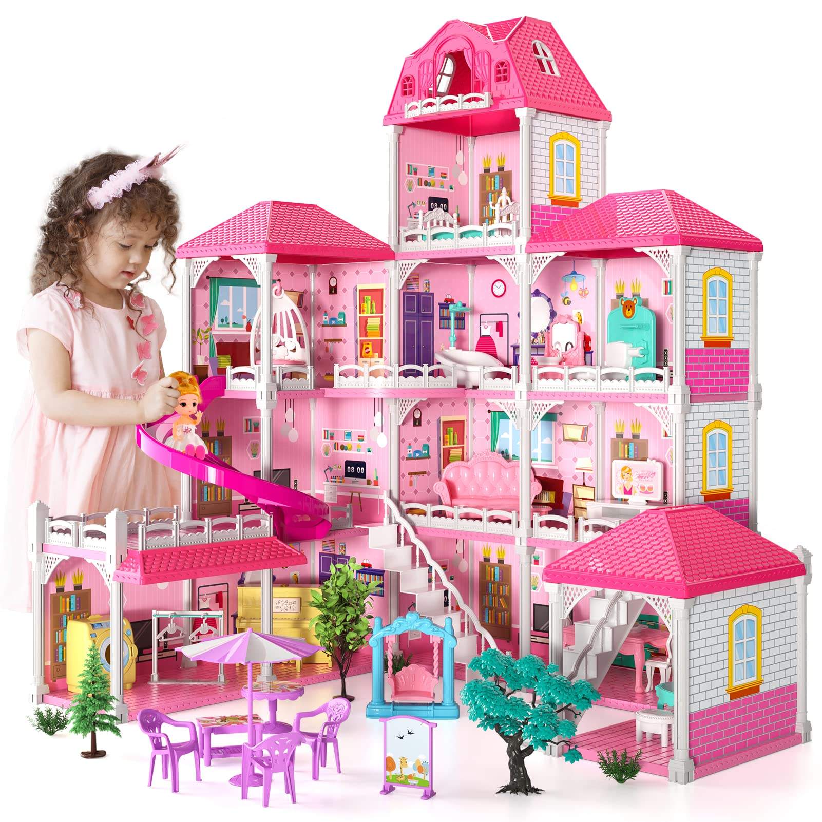 Luxury Pink Doll Houses DIY Princess Play Sets for Kids