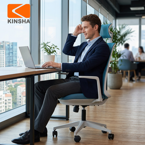 Silla de Oficina Ergonómica KINSHA de Tela con Reposabrazos Fijos, Reposacabezas Integrado, Diseño Giratorio, Respaldo Sólido, Ajuste Manual, Estilo Contemporáneo - Product Image 1