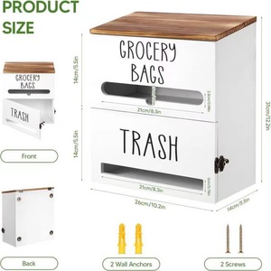 <b>Kitchen</b> Grocery Bag <b>Storage</b> <b>Box</b> With Trash Dispenser Wooden Top White Rectangle Standing Type Punch Free - Product Image 4
