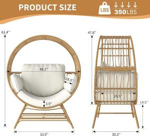 كرسي بيضة من الروطان كبير الحجم عالي الجودة من Dwoo للاستخدام الخارجي في فناء المنزل أو الداخلي في غرفة المعيشة - Product Image 2