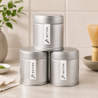 Boîte en fer blanc personnalisée vide de qualité alimentaire 30g pour matcha, thé, café en grains – Emballage de luxe en matériaux recyclés, finition brillante