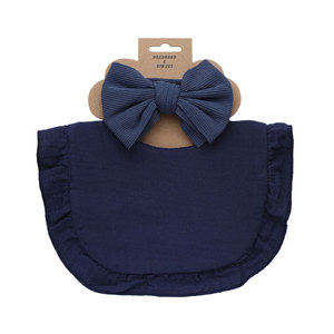 European American Solid Ruffled Baby Bib 2Pcs Set Stretchy Bow <b>Headband</b> Matching Infant Saliva Towel For Kids <b>Newborn</b> Gift Set - Product Image 5