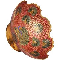 Parijat Handwerk Designer Keukengerei Veelkleurige Messing Vogelprint Ronde Decoratieve Droge Fruitschaal Handgemaakte Snijbakjes