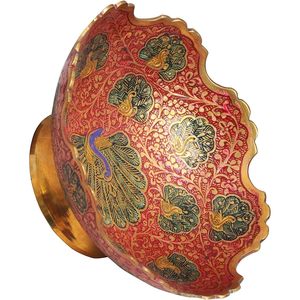 PARIJAT Artisanat Ustensiles de cuisine design Laiton multicolore Imprimé oiseau Bol à fruits secs décoratif rond Plateaux à découper artisanaux - Product Image 4