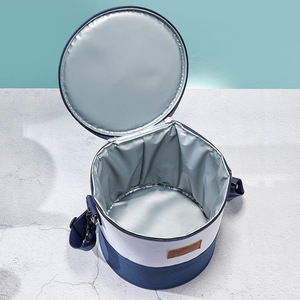 Sac isotherme rond bleu et blanc, portable, pour le camping, les pique-niques, les boissons, le stockage de boissons chaudes ou froides, rétention de glace pendant 10 jours - Product Image 4
