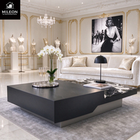 Table basse modulaire moderne avec plateau en marbre et laque noire, table centrale, base en acier inoxydable, mobilier de salon de villa
