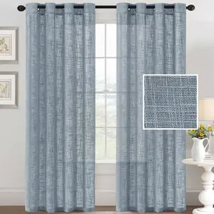 JA Linen Sheer Curtains Home Hotel Modern Woven Window Treatments Light Filtering Privacy Natural Rod Pocket Living Room Bedroom