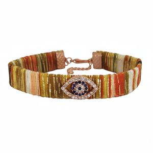 Bracelet en tissu perlé fin en forme d'oeil Design élégant du mauvais œil - Product Image 2
