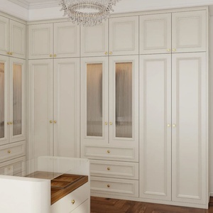 Armadi su Misura in Stile Francese-Americano Color Crema, Credenze Portabottiglie, Ante in Legno Massello, Cabina <span class=keywords><strong>Armadio</strong></span> - Product Image 2