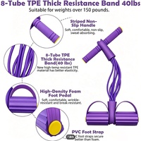 Pita Resistensi Pedal Multifungsi dengan Pegangan, Pita Kebugaran 8-Tube Heavy Duty untuk Latihan Seluruh Tubuh, Peralatan Gym Sit-up
