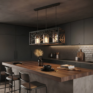 Lámpara Colgante Lineal de 3 Luces con Rejilla Metálica en Forma de Ramas Orgánicas, Color Negro Mate, para Isla de Cocina - Product Image 2