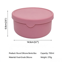 Boîte à lunch ronde en silicone réutilisable, récipient de stockage alimentaire écologique pour les repas quotidiens des enfants et des adultes, et l'emballage de bento pour les voyages