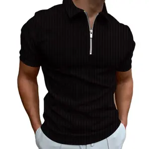 Футболка-поло на молнии мужская, Однотонная рубашка-поло в полоску, Повседневная модная рубашка с коротким рукавом, летняя одежда