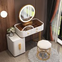 Table de toilette de luxe en bois massif LED, minimaliste, multifonctionnelle avec miroir, bureau de maquillage de chevet