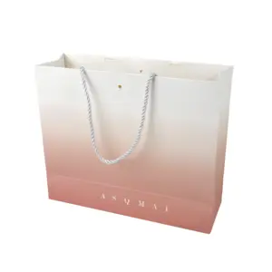 흰색과 분홍색 종이 꼬인 손잡이 쇼핑 선물 캐리어 로고 인쇄 종이 가방
