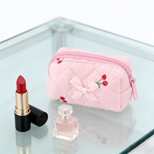 Cute Floral Quilted Mini <strong>Lipstick</strong> Bag Cotton Mini Makeup Pouch With Bow for Women Lip Gloss <strong>Case</strong> Travel Daily Beauty Accessory - Product Image 5