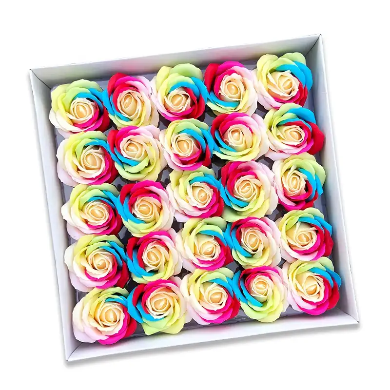 25pcs/box 5 layer Rainbow Soap Roses Artificial Flowers Decorative