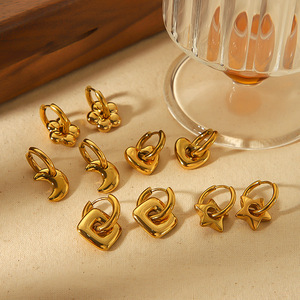 Pendientes Huggie con Forma de Corazón, Estrella, Luna, Flor y Geométricos, de Acero Inoxidable con Baño de Oro de 18k, Joyería para Mujer para Fiestas - Product Image 1