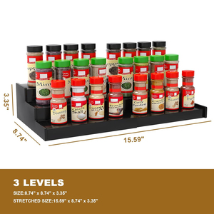 Đen Gia vị giá tủ bếp Organizer- 3 Tier tre mở rộng hiển thị Kệ tuyệt vời cho tủ bếp, tủ, phòng đựng thức ăn - Product Image 4