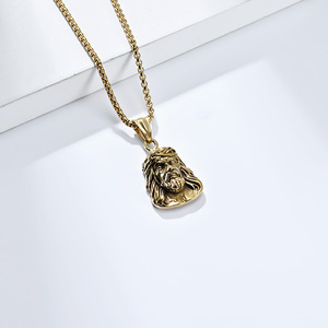 Jesus Face Pendant Necklace Gold Tone <b>Titanium</b> Steel Unisex Everyday Wear Themed Pendants - Product Image 4