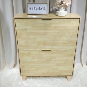 Mueble auxiliar con acabado de madera, MDF, 2 cajones, zapatero con puerta acanalada para guardar zapatos en la sala de estar - Product Image 2