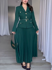 Traje <span class=keywords><strong>de</strong></span> Dos Piezas para <span class=keywords><strong>Mujer</strong></span>, Estilo Europeo y Estadounidense, <span class=keywords><strong>Chaqueta</strong></span> <span class=keywords><strong>con</strong></span> Cintura Ajustada y <span class=keywords><strong>Falda</strong></span> Larga Plegada - Product Image 5