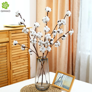 QIHAO <b>Artificial</b> Cotton Dried <b>Flowers</b> 9-Head <b>White</b> Plastic Indoor Outdoor Decor High Simulation Floral Arrangement - Product Image 1