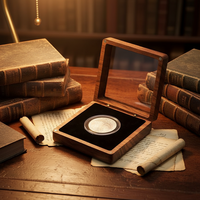 Boîte de présentation et de rangement rectangulaire artisanale en bois de noyer pour une seule pièce de monnaie, avec couvercle transparent