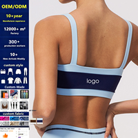 Soutien-gorge de sport à bretelles spaghetti, séchage rapide, blocs de couleur, avec logo personnalisé, rembourrage amovible, haute élasticité, respirant, pour gym et yoga, coupe courte