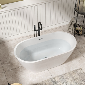 Noi Stock Center drenaggio contemporanea ammollo vasca bianca con Overflow nero <span class=keywords><strong>e</strong></span> scarico 59 "acrilico Freestanding vasca da bagno nave libera - Product Image 4