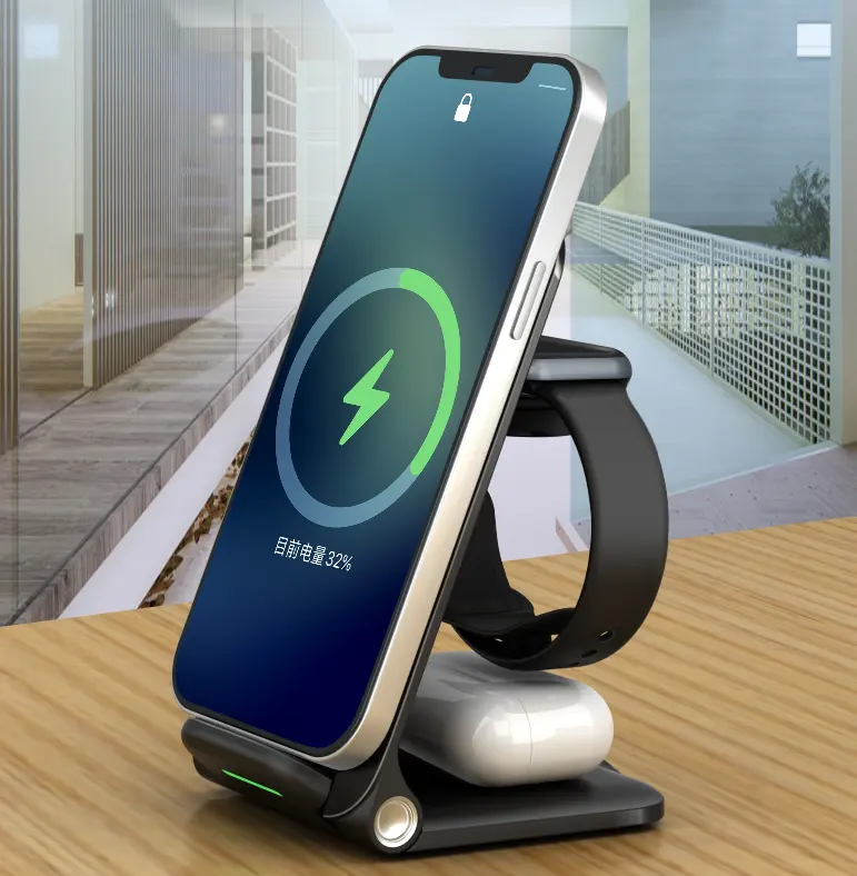 T3 upgrade 3 in 1 Qi wireless fast charger 15W foldable charging stand 3 in 1 Charging Station For all smart phone