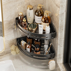 <span class=keywords><strong>Porte</strong></span>-shampooing de salle de bain adhésif sans perceuse Étagères de <span class=keywords><strong>douche</strong></span> Organisateur de rangement <span class=keywords><strong>Porte</strong></span>-serviettes d'angle Étagères murales - Product Image 1