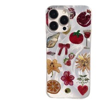Fruit Flower Shell Sun Print Silver Silk Pattern PC Funda para teléfono móvil para Iphone 8 X Xr Xs Max 11 12 13 14 15 16 17 Air