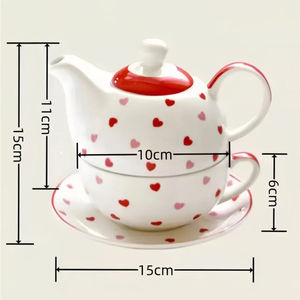 Tè in ceramica per un Set carino modello cuore rosso amore 400ml <span class=keywords><strong>teiera</strong></span> e 220ml tazza e piattino per il tè del pomeriggio - Product Image 6