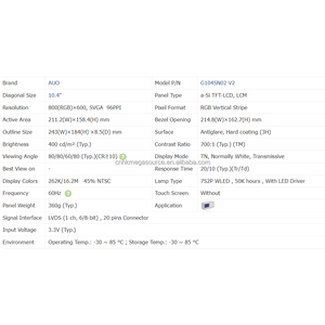 G104SN02 V2 AUO Módulo de cristal líquido LCD Panel LCD de 10,4 pulgadas Panel de pantalla 800*600 LVDS - Product Image 4