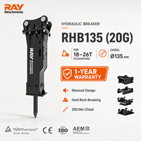 RAYATTACHMENTS Brise-roche hydraulique silencieux de classe 20G RHB135 certifié ISO 9001:2008 CE, burin de 135 mm pour chenilles de 18-26 tonnes
