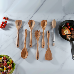 7-Piece <strong>Olive</strong> Wood Kitchenware Set Spatula &amp; Salad Soup Mixing Noodle Leaking Spoon Essential <strong>Cookware</strong> for Home Use - Product Image 4
