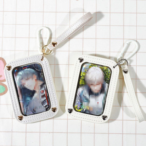 Porte-clés protecteur de badge carré transparent, porte-carte photo en PU découpé au laser, étui de présentation de carte d'identité, accessoires de sac, logo personnalisé - Product Image 4