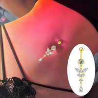Anneau de nombril en cuivre en forme de papillon avec incrustation de zircon, bijoux de piercing corporel en acier inoxydable