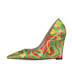 נשים חדשות 'צבעוני טריז' צבעוני גבוה עקבים להחליק-על הסגר בוגר סקסי נקבה גבוהה עבור הקיץ ובסתיו - Product Image 2