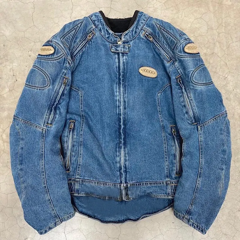 YSJY Customized High Quality Zip Up Oversized Vintage Racing Motorcycle Streetwear Jean Denim Jacket Men