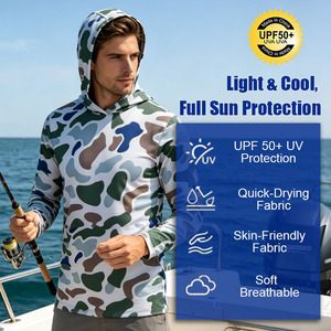 เสื้อตกปลาพิมพ์ลายพรางแบบขายส่งสั่งทำได้ ป้องกันแสงแดด UPF50 แห้งเร็ว ระบายอากาศได้ดี ผ้าไหมน้ำแข็ง พร้อมฮู้ด - Product Image 2
