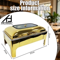 Fournitures hôtelières : Réchaud de buffet rectangulaire de luxe en acier inoxydable doré, 9L, avec couvercle en verre hydraulique
