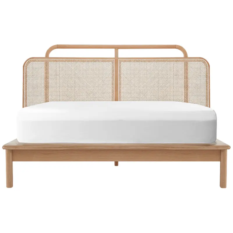 Möbel King Size Holz Rattan Betten Moderne Massiv Eiche Wicker Kopfteil Designs Holz Bett rahmen