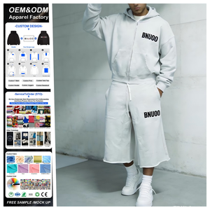 Custom <strong>Men</strong> Boxy Zip up <strong>Hoodie</strong> Cut off Sweat <strong>Shorts</strong> 34 Length Sweatpants <strong>Set</strong> Streetwear Hip Hop Oversized Hoodies <strong>and</strong> Sweatpants - Product Image 1