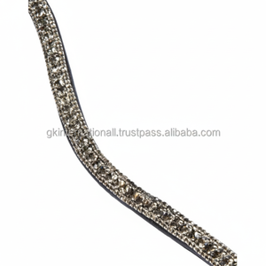 Premium Italian Vegetable Tanned Leather Horse Brow <b>Band</b> with clear Crystals Diamante and Customized logo <b>Snap</b> Button Closure - Product Image 1