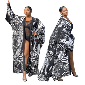 K10310 Nouveautés Mode Kimono Vente Chaude Robe en Satin de Soie Imprimée Maxi Dames Casual Cardigan Automne pour Femmes - Product Image 3