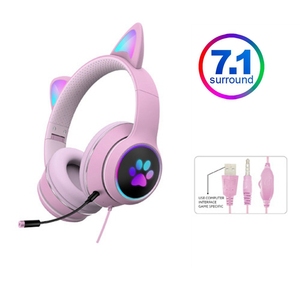 Audífonos <span class=keywords><strong>Gamer</strong></span> con Orejas de Gato para Niñas, Audífonos Bonitos con Doble Cancelación de Ruido, Micrófono, Luz RGB, Sonido Virtual 7.1, Regalo - Product Image 1